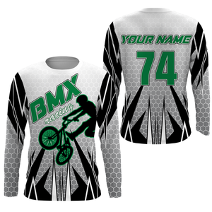 Personalized adult kid BMX racing jersey UPF30+ green freestyle bike shirt offroad Cycling racewear| SLC36