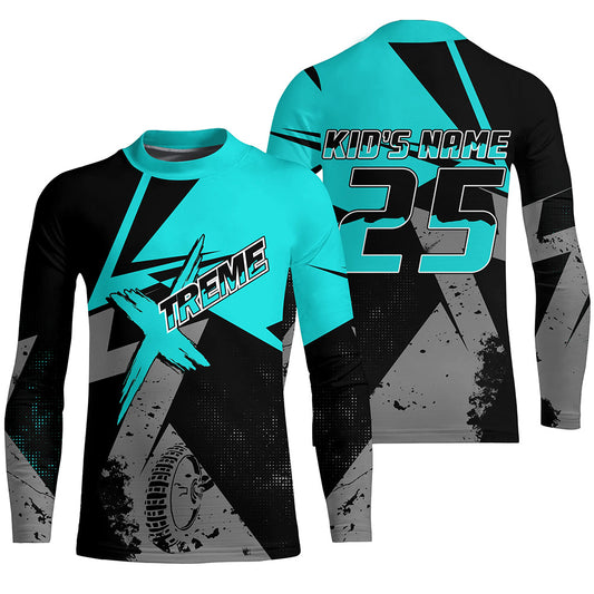 Men Women Kid Dirt Bike Jersey Blue UPF30+ Extreme Motocross Shirt Boys Girls MX Jersey Motorcycle PDT544