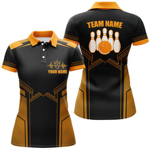 Load image into Gallery viewer, Orange Bowling Polo Shirt for Women Custom Bowling Jersey With Name Ladies Bowling Team Shirt BDT75