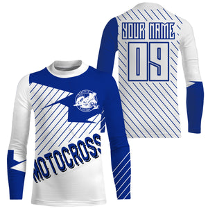 Blue and white MX riding jersey custom Motocross kid&adult UPF30+ racing dirt bike off-road shirt PDT180