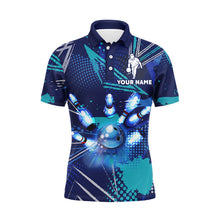 Load image into Gallery viewer, Bowling Polo Shirt for Men Custom Blue Bowling Jersey With Name 3D Bowling Team League Shirt BDT94