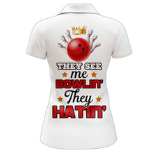 Load image into Gallery viewer, Red&amp;White Bowling Polo Shirt Funny Personalized Bowling Shirt Women Custom Bowling Jersey for Team BDT13