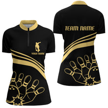 Load image into Gallery viewer, Black&amp;Gold Bowling Quarter-Zip Shirt Women Custom Bowling Jersey Vintage Bowling Team League Shirt BDT117