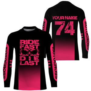 Ride Fast Die Last Motocross Jersey Men Kid UPF30+ Custom Pink Dirt Bike Shirt Off-Road Skull MX PDT578