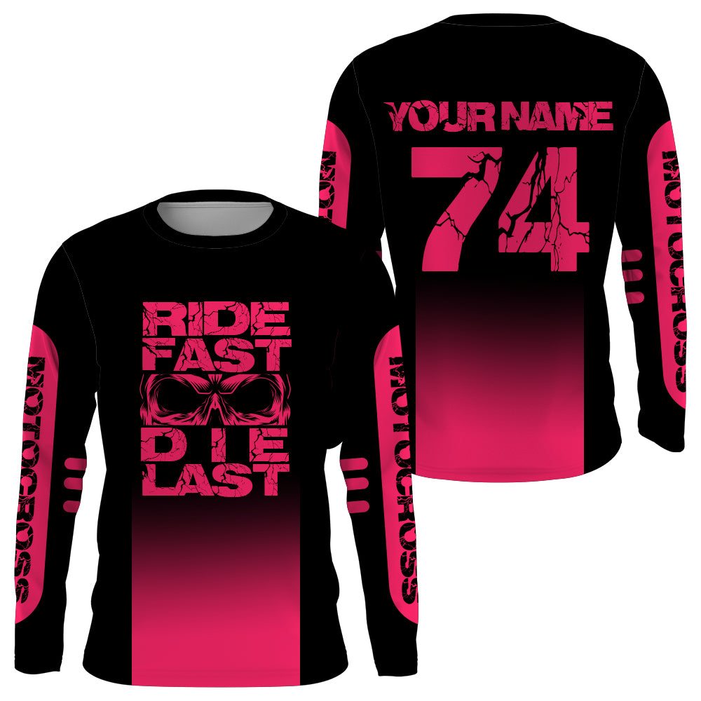 Ride Fast Die Last Motocross Jersey Men Kid UPF30+ Custom Pink Dirt Bike Shirt Off-Road Skull MX PDT578