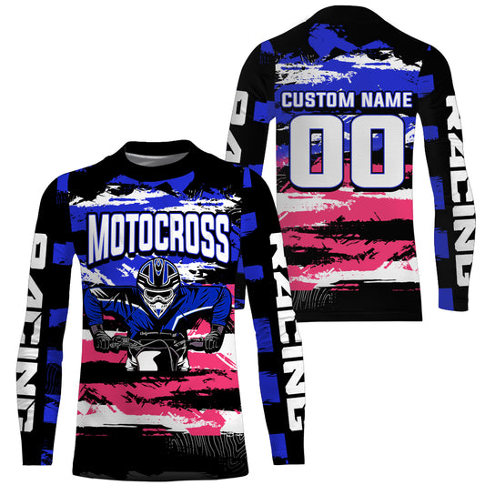 Blue Dirt Bike Jersey Men Kid Women UPF30+ Custom MX Riding Shirt Motocross Off-Road Motorcycle PDT601