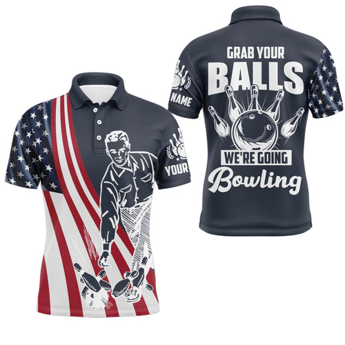 Grab Your Balls We're Going Bowling Shirt Custom Bowling Jersey For Men American Flag Bowling Shirt BDT35