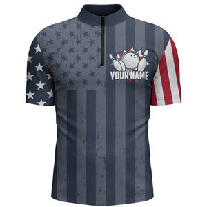 Custom Bowling Quarter Zip Shirt For Men USA Flag Bowling Jersey 1/4 Zip Bowling Team Shirt BDT49