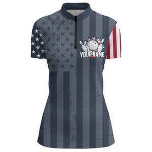 Custom Bowling Quarter Zip Shirt For Women USA Flag Bowling Jersey 1/4 Zip Bowling Team Shirt BDT50
