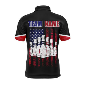 American Flag Bowling Polo Shirt Personalized Bowling Jersey Men Patriotic Bowling Shirt For Team BDT03