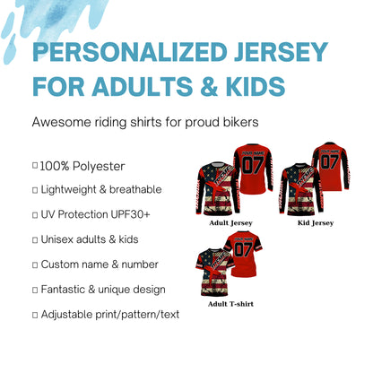 Extreme custom Motocross jersey UPF30+ American flag dirt bike racing kid women men off-road shirt PDT272
