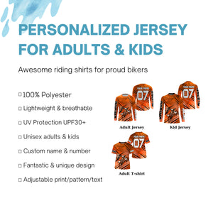 Dirt bike racing jersey custom orange Motocross youth men women UPF30+ off-road extreme MX shirt PDT336