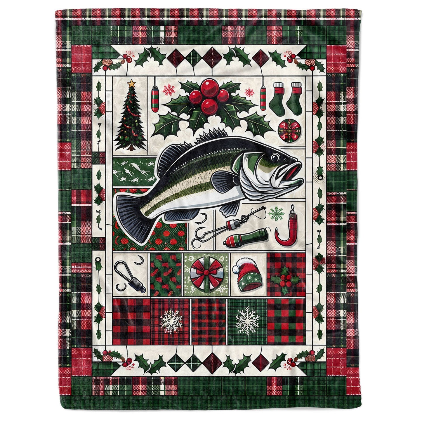 Christmas Largemouth Bass Fishing Fleece Blanket, Christmas Bass Fishing Gifts For Fisherman IPHW5669