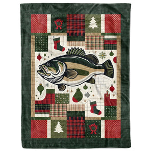 Christmas Largemouth Bass Fishing Fleece Blanket, Christmas Bass Fishing Gifts For Fisherman IPHW5680