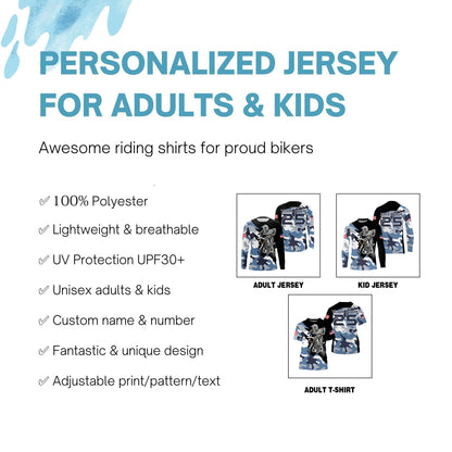 Blue camo custom dirt bike jersey kid&adult UV Motocross racing shirt off-road extreme motorcycle PDT141