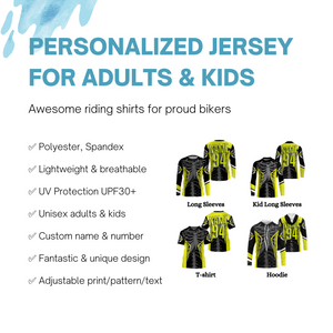 Personalized Racing Jersey UPF30+, Cool Bone Motorcycle Motocross Off-Road Riders Racewear - Yellow| NMS626