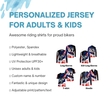 Patriotic Motocross Jersey Personalized UPF30+ MX Racing Shirt American Biker Motorcycle US Adult&Kid| NMS716