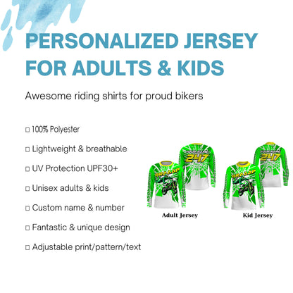 BRAP Personalized Motocross Jersey UPF30+ Kid Adult MX Racing Off-road Green Dirt Bike Shirt NMS1193
