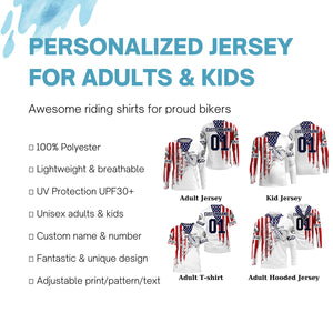 Custom logo dirtbike racing jersey UPF30+ adult kid Patriotic motocross off-road American riders NMS1012