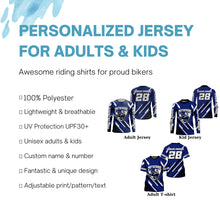 Load image into Gallery viewer, Extreme personalized dirt bike riding jersey adult&amp;kid blue motocross UPF30+ motorcycle shirt PDT237