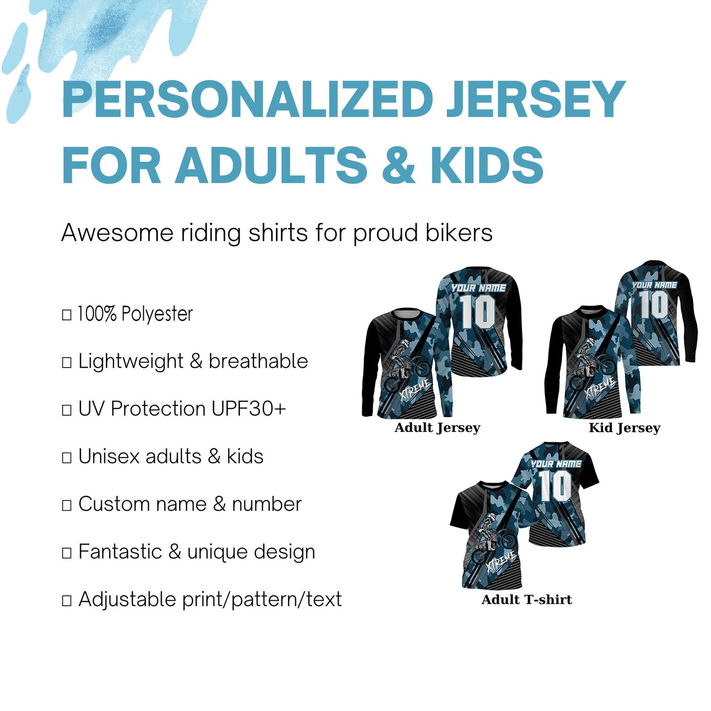 Kids men women custom name&number motorcycle jersey UPF30+ Motocross racing shirt camo dirt bike PDT132