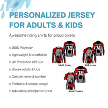 Load image into Gallery viewer, Personalized red Motocross off-road jersey kid adult UPF30+ Biker extreme MX long sleeves shirt PDT250