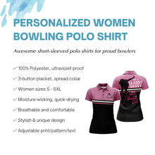 Load image into Gallery viewer, Personalized Women Polo Bowling Shirt, Funny Assy Bowling Girl Pink Bowlers Jersey NBP33