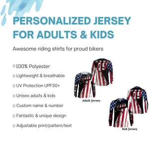 Patriotic Motocross Jersey Personalized UPF30+ Extreme MX Racing Motorcycle American Flag NMS1147