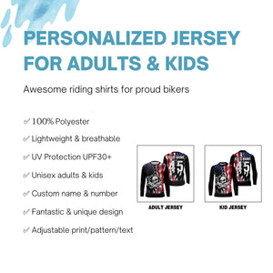 US Flag Extreme Motocross personalized jersey UPF30+ Skull Patriotic motorcycle dirt bike racing NMS1064