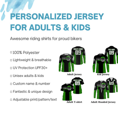 Green Motocross jersey custom kid men women UPF30+ dirt bike riding extreme MX shirt motorcycle PDT96