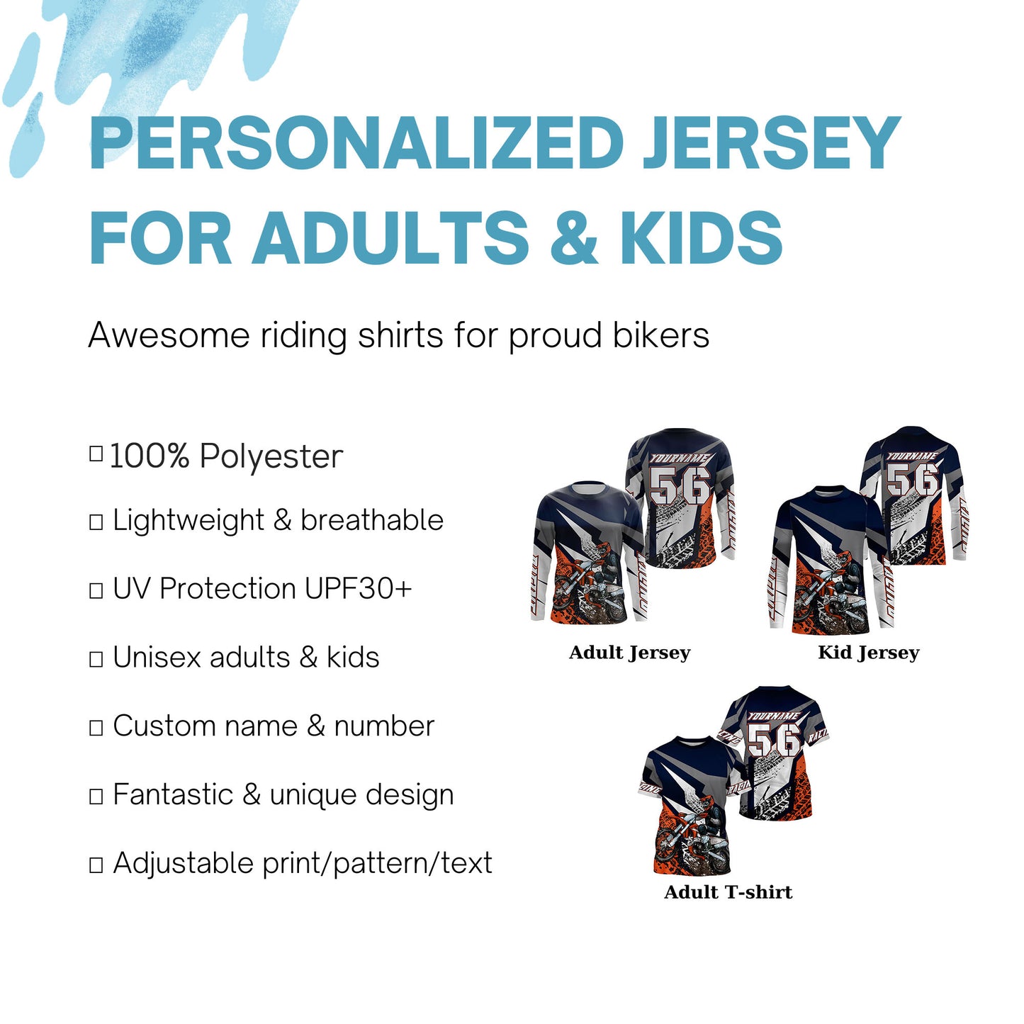 Orange custom name&number MX racing jersey kids men women Motocross UV dirt bike shirt motorcycle PDT138