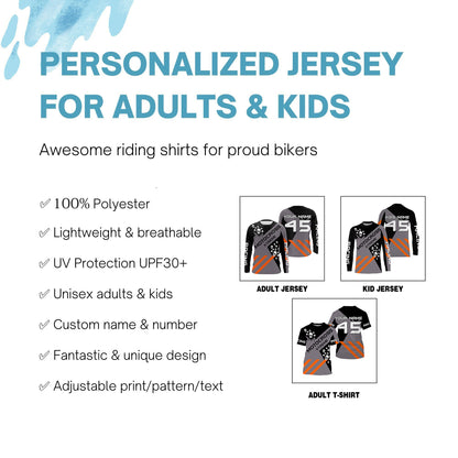 Black Motocross jersey custom name number kids men women UPF30+ dirt bike skull MX shirt offroad  PDT148