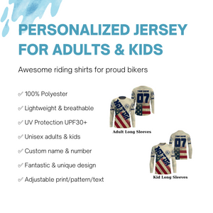 Patriotic Custom MotoX Motocross Jersey UPF30+ Kid&Adult Dirt Bike Racing Off-road US Flag NMS1149