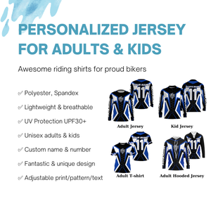 Blue white customizable Motocross jersey MX off-road UPF30+ shirt biker racing motorcycle PDT41