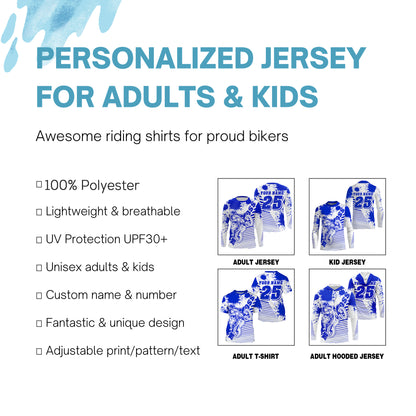 Kids men women jersey for dirt bike custom UPF30+ blue off-road Motocross racing shirt racewear PDT105
