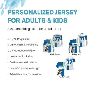 Extreme personalized blue Motocross jersey kid men women UPF30+ off-road biker MX racing shirt PDT267