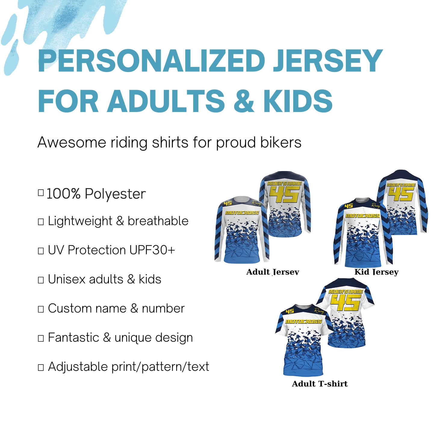 Custom number&name dirt bike racing jersey UPF30+ Motocross blue xtreme offroad shirt motorcycle PDT120