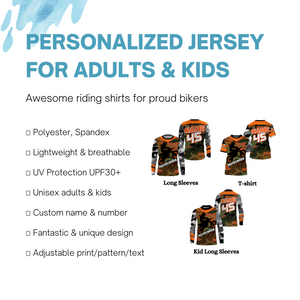 Camo Motocross Personalized Jersey UPF30+ UV Protect, Dirt Bike Racing Motorcycle Off-road Youth Riders| NMS450