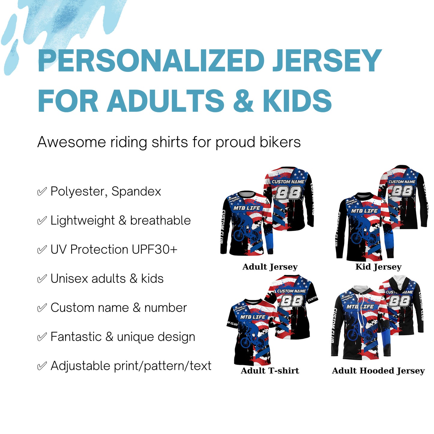 MTB Life American mountain bike jersey Kid adult biking shirt UPF30+ cycling gear bicycle clothes| SLC97