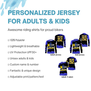 Men women kid Motocross jersey UPF30+ blue extreme personalized MX riding shirt biker off-road PDT242