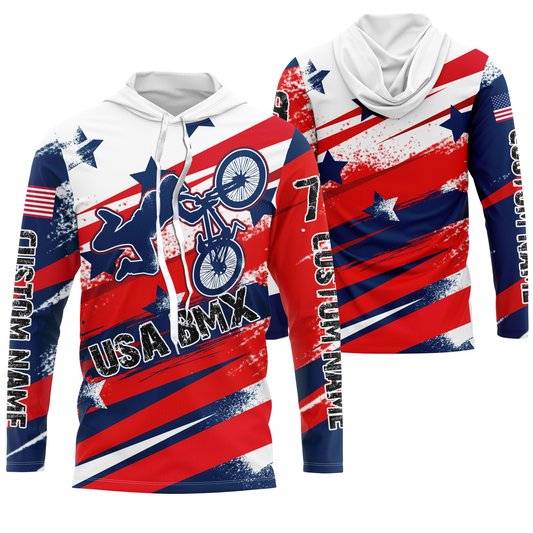 American adult kid BMX jersey Custom UPF30+ Patriotic riding gear USA Freeride Cycling shirt| SLC25