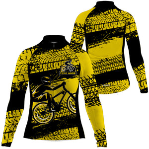 Custom Women cycling jersey Yellow biking tops UPF50+ cycle gear with pockets Breathable bike shirt| SLC61