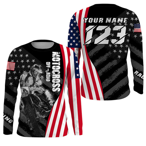 Custom dirt bike jersey UPF30+ Patriotic motocross off-road American flag extreme MX racing shirt PDT277