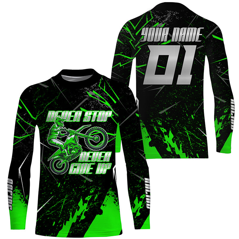 Green kid men women Motocross jersey UPF30+ extreme custom dirt bike racing shirt off-road PDT388