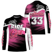 Load image into Gallery viewer, Ride Like A Girl Motocross Jersey Personalized UPF30+ Pink Dirt Bike Riding Shirt Women Girls NMS528