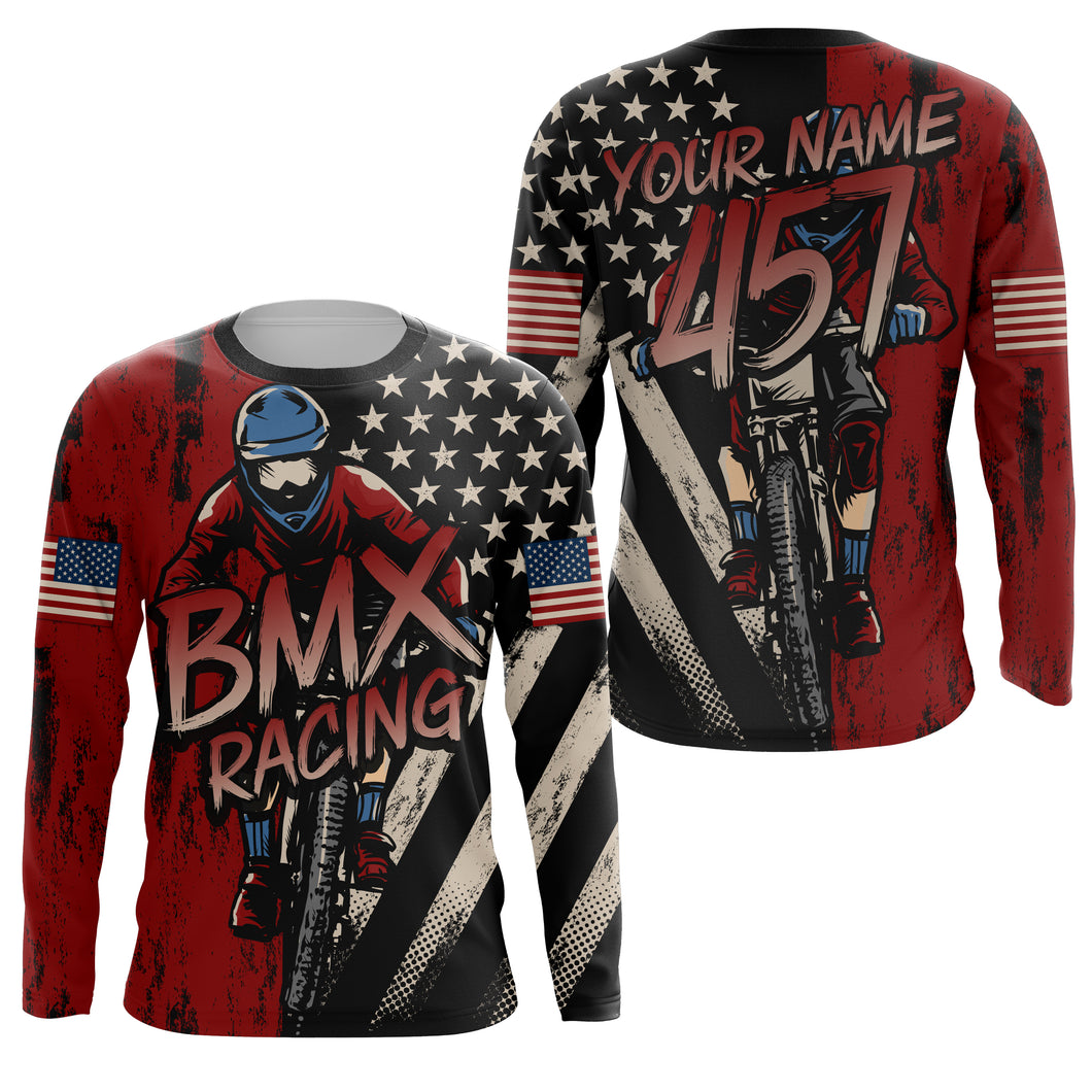 Custom Patriotic BMX racing jersey American UPF30+ freestyle Adult kid shirt USA cycling gear| SLC72