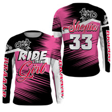 Load image into Gallery viewer, Ride Like A Girl Motocross Jersey Personalized UPF30+ Pink Dirt Bike Riding Shirt Women Girls NMS528