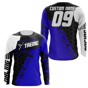 Extreme Motocross Jersey Personalized UPF30+ Racing Shirt Dirt Bike Off-road Biker Motorcycle - Blue| NMS633