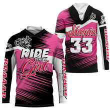 Load image into Gallery viewer, Ride Like A Girl Motocross Jersey Personalized UPF30+ Pink Dirt Bike Riding Shirt Women Girls NMS528