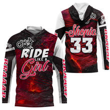 Load image into Gallery viewer, Ride Like A Girl Motocross Jersey Personalized UPF30+ Red Dirt Bike Riding Shirt Women Girls NMS741